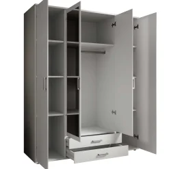 Kleiderschrank Daniela 160cm mit 4 Türen 2 Schubladen und Spiegel - weiß