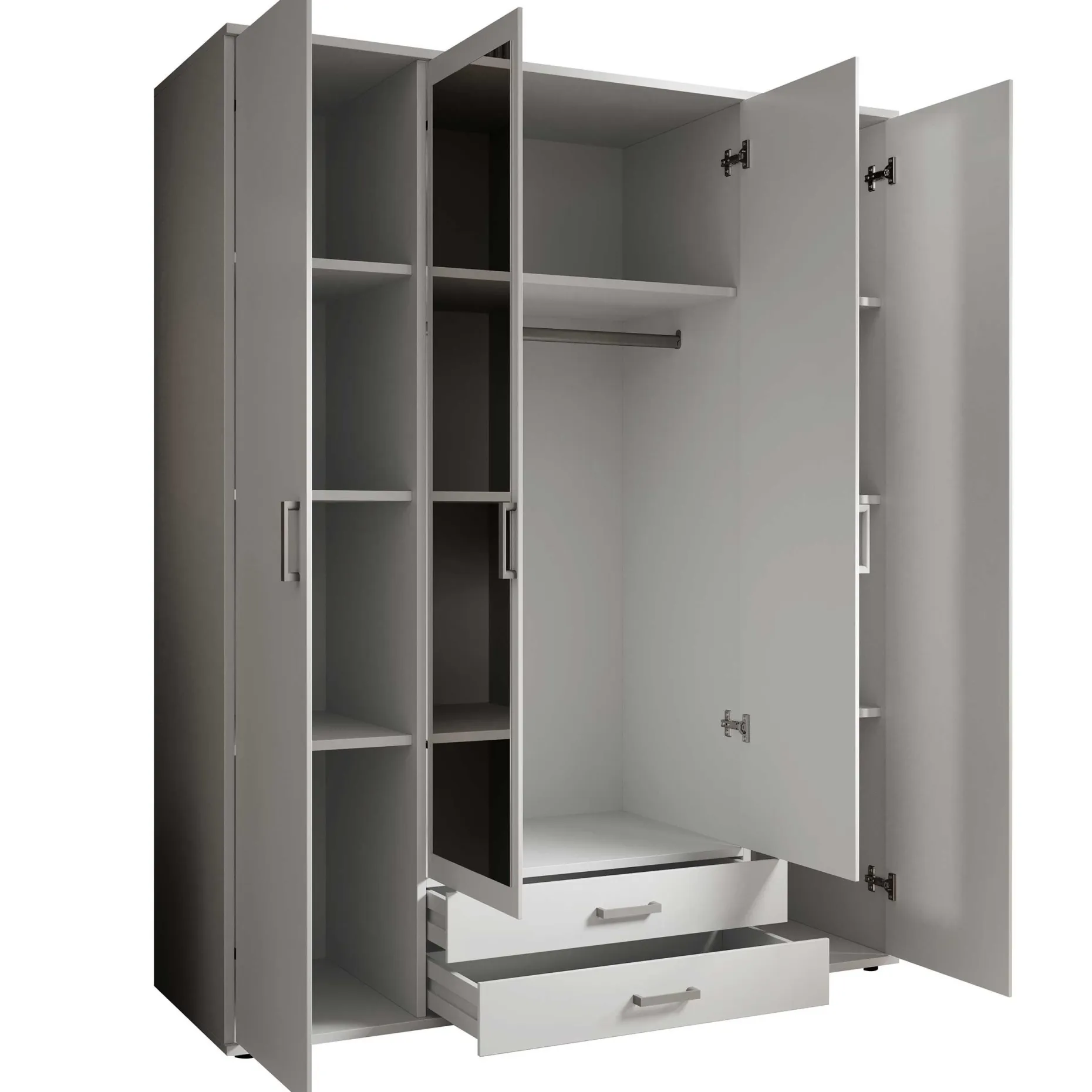 Kleiderschrank Daniela 160cm mit 4 Türen 2 Schubladen und Spiegel - weiß