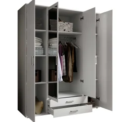 Kleiderschrank Daniela 160cm mit 4 Türen 2 Schubladen und Spiegel - weiß