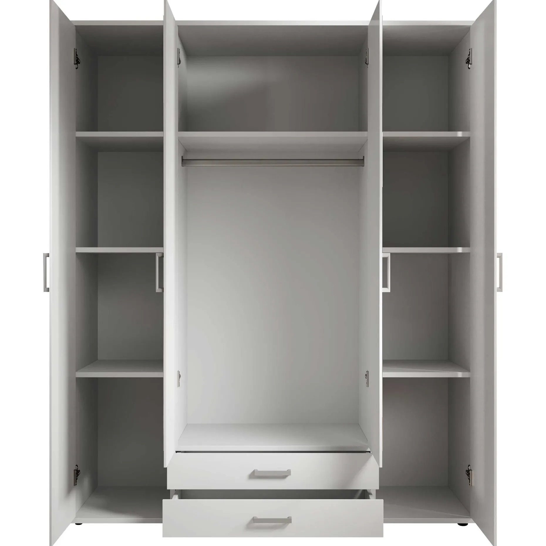 Kleiderschrank Daniela 160cm mit 4 Türen 2 Schubladen und Spiegel - weiß