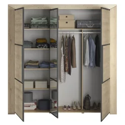 Kleiderschrank East mit 3 Türen und Spiegel - Kastanie