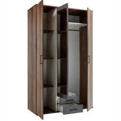 Kleiderschrank Ellis 120cm mit 3 Türen 2 Schubladen und Spiegel - alter Stil/Beton