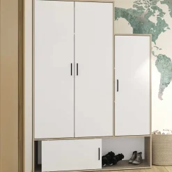 Kleiderschrank Erwan - 133x52x192cm - 4 Türen - weiß/kastanienbraun
