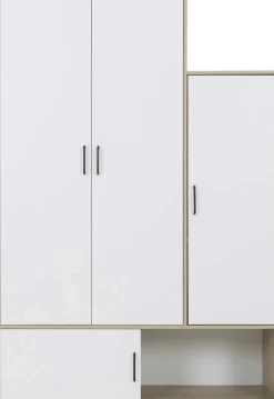 Kleiderschrank Erwan - 133x52x192cm - 4 Türen - weiß/kastanienbraun