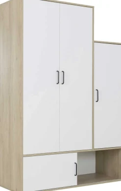 Kleiderschrank Erwan - 133x52x192cm - 4 Türen - weiß/kastanienbraun