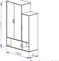 Kleiderschrank Erwan - 133x52x192cm - 4 Türen - weiß/kastanienbraun