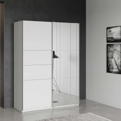 Kleiderschrank Faust - 148x60x203cm - mit Spiegel - 2 Türen - weiß