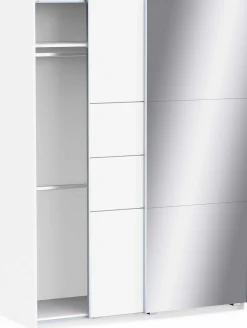 Kleiderschrank Faust - 148x60x203cm - mit Spiegel - 2 Türen - weiß