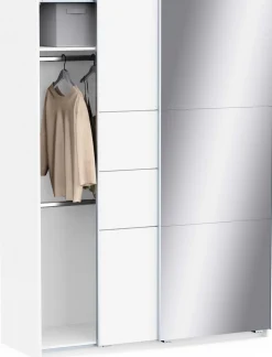 Kleiderschrank Faust - 148x60x203cm - mit Spiegel - 2 Türen - weiß