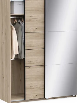 Kleiderschrank Faust - 148x60x203cm - mit Spiegel - 2 Türen - Eichendekor