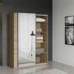 Kleiderschrank Faust - 148x60x203cm - mit Spiegel - 2 Türen - Eichendekor