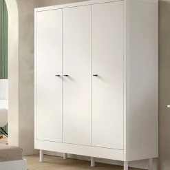Kleiderschrank Forrest - 3 Türen - Massivholz Buche - weiß