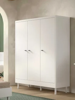 Kleiderschrank Forrest - 3 Türen - Massivholz Buche - weiß