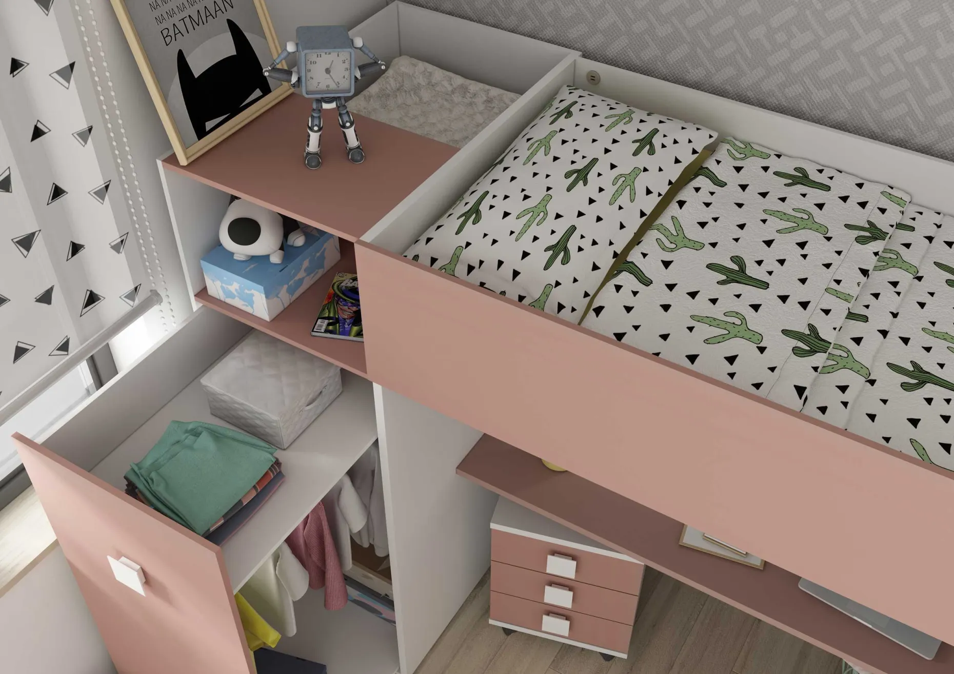 Kleiderschrank für Hochbett Jet - altrosa