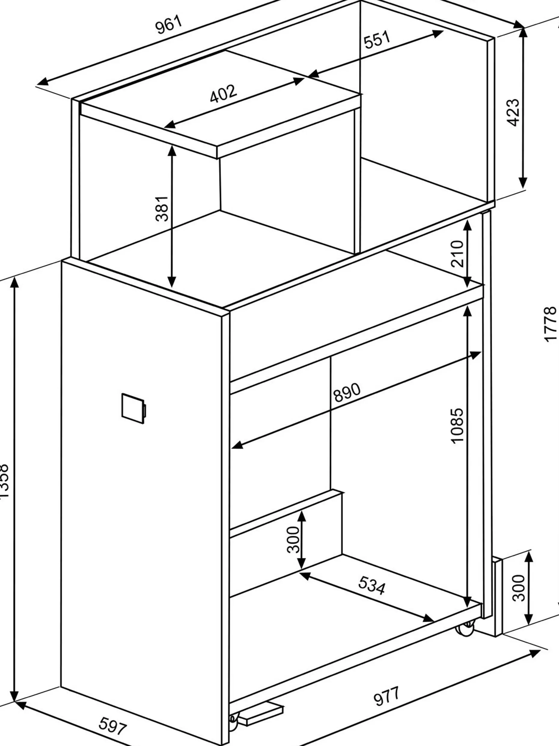 Kleiderschrank für Hochbett Jet - weiß