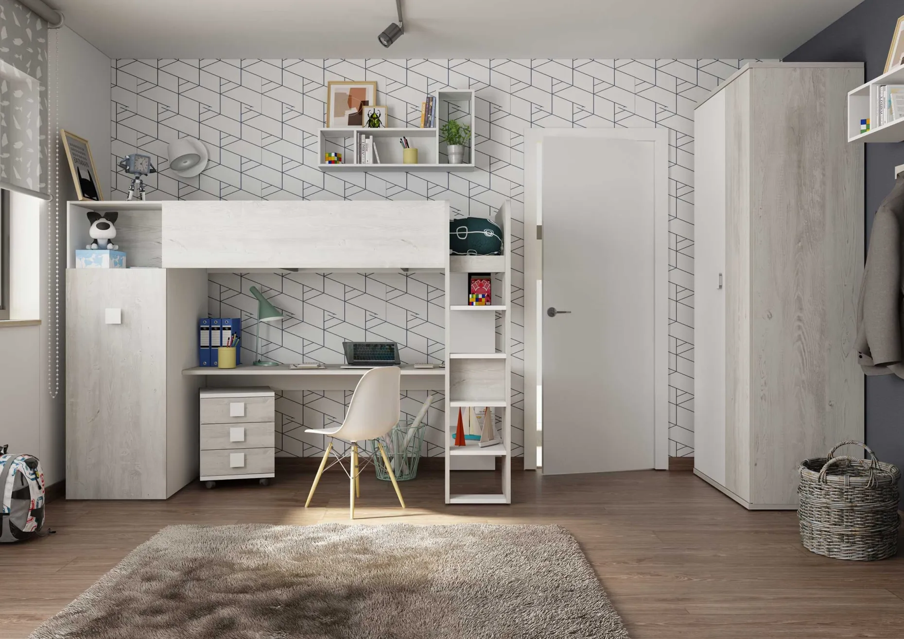 Kleiderschrank für Hochbett Jet - weiß