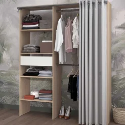 Kleiderschrank Gary mit Vorhang 1 Schublade - grau/eiche