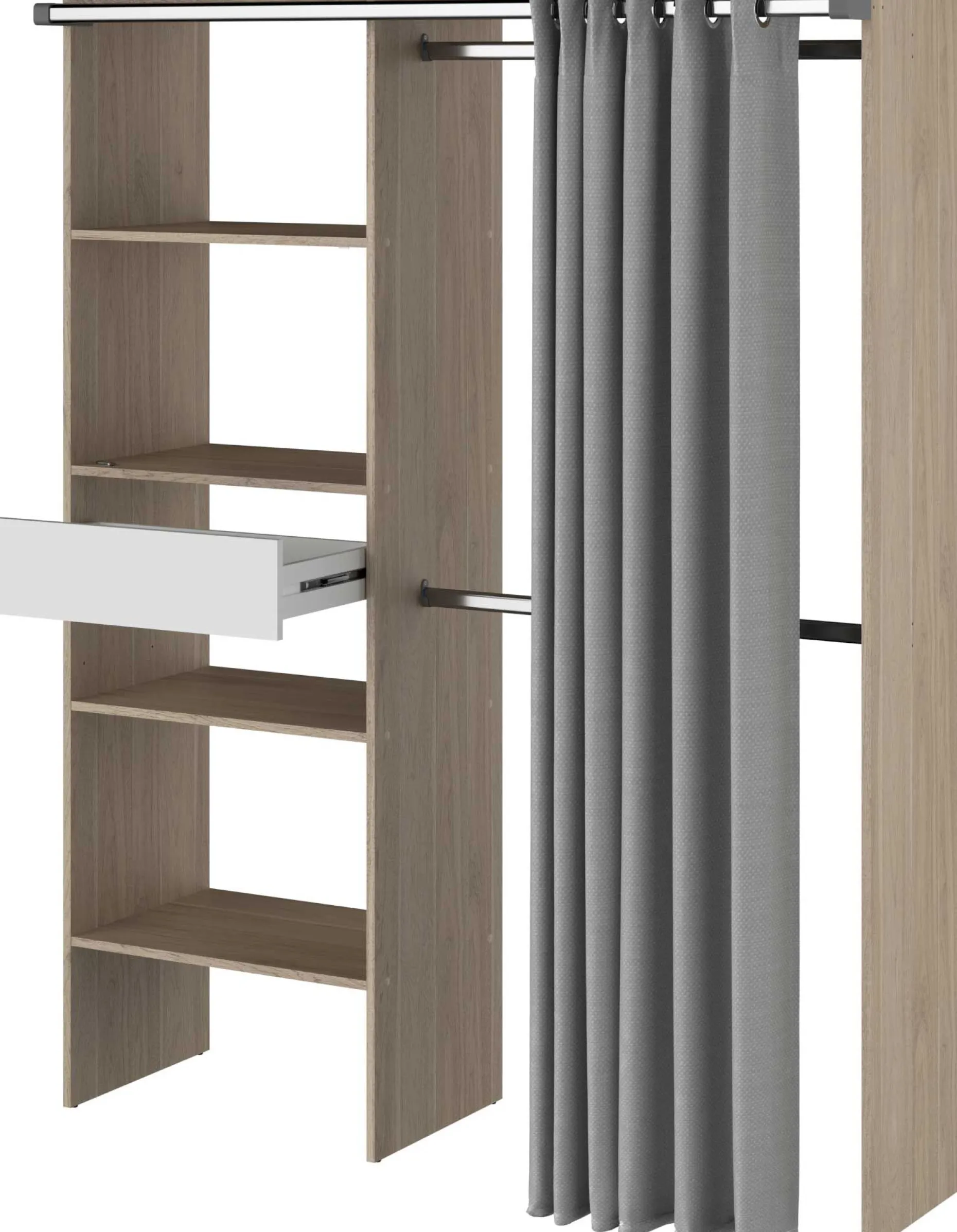 Kleiderschrank Gary mit Vorhang 1 Schublade - grau/eiche
