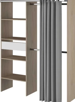 Kleiderschrank Gary mit Vorhang 1 Schublade - grau/eiche