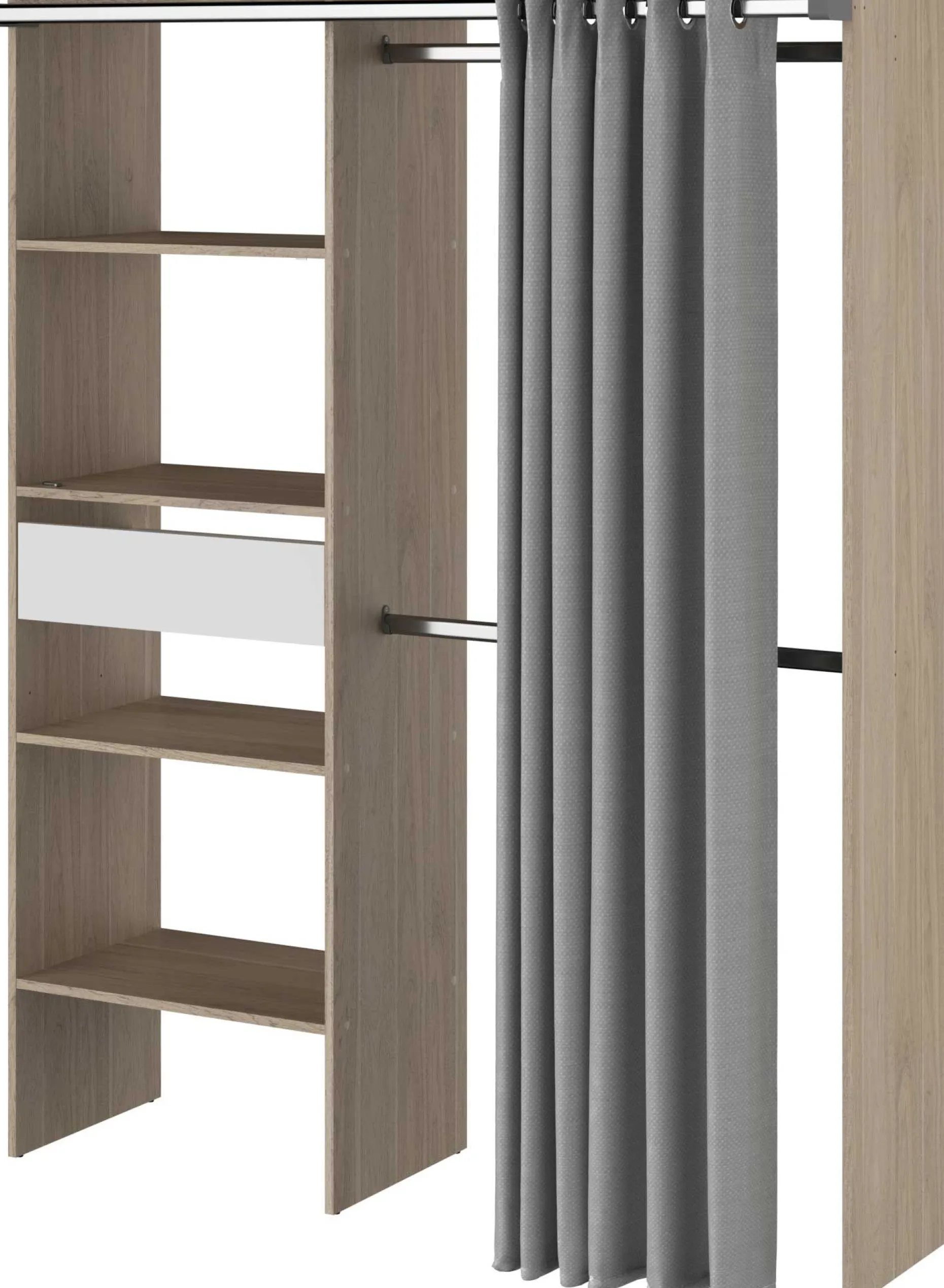 Kleiderschrank Gary mit Vorhang 1 Schublade - grau/eiche