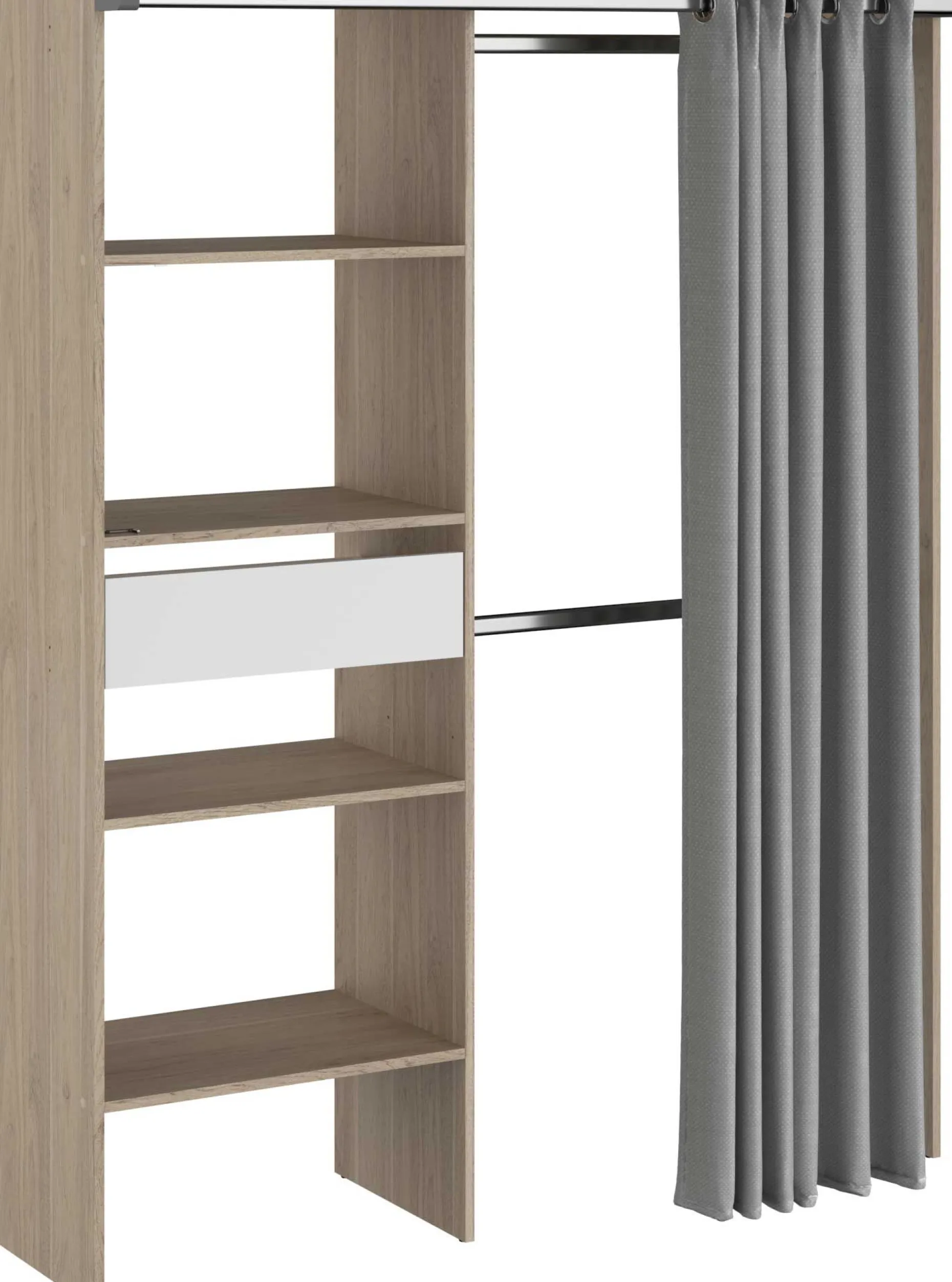 Kleiderschrank Gary mit Vorhang 1 Schublade - grau/eiche