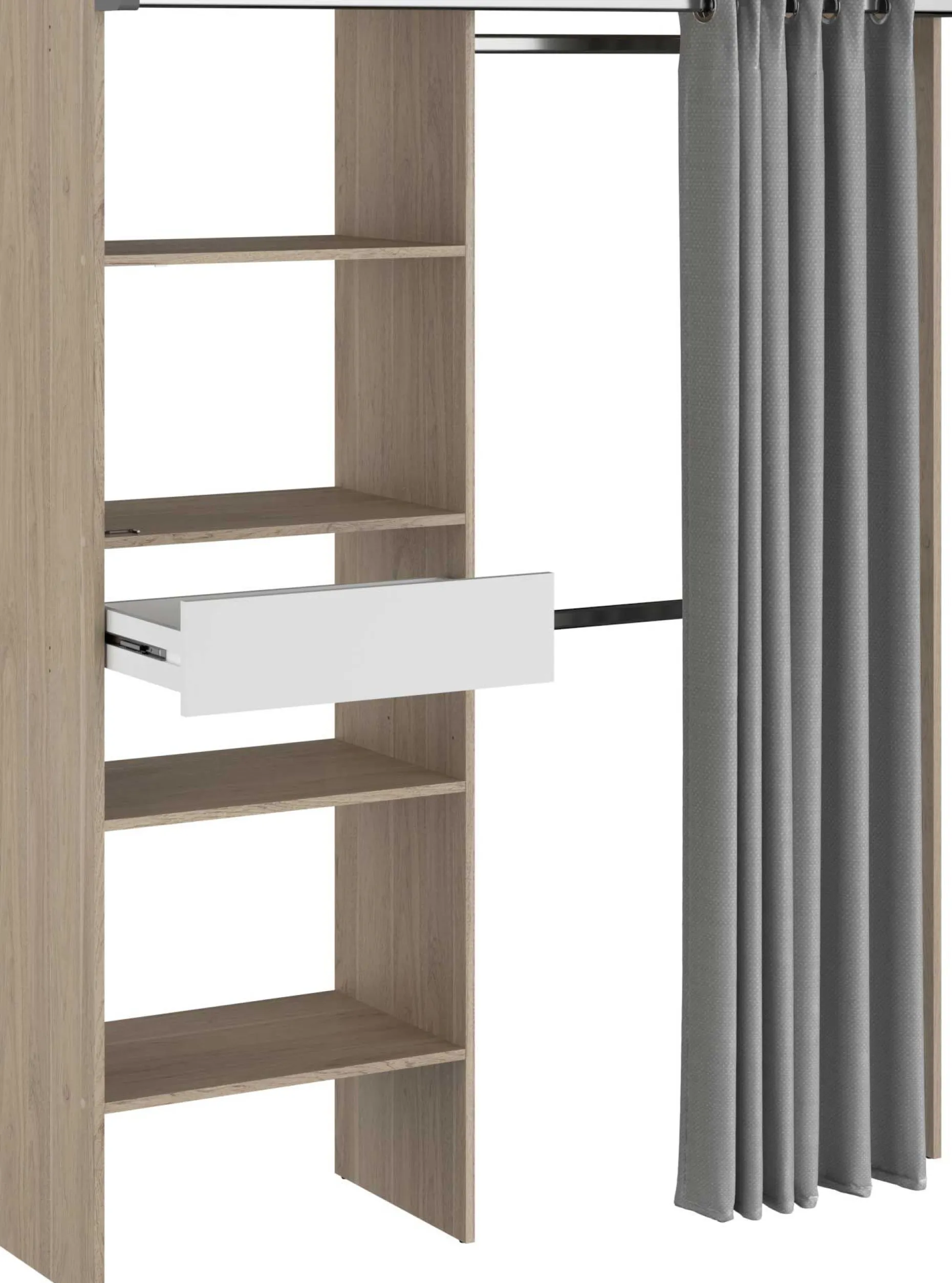 Kleiderschrank Gary mit Vorhang 1 Schublade - grau/eiche