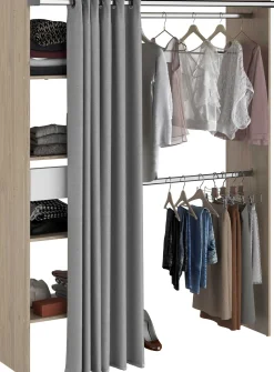 Kleiderschrank Gary mit Vorhang 1 Schublade - grau/eiche