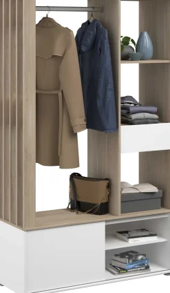 Kleiderschrank Ghislain 1 Tür und 1 Schublade - Japanische Eiche/Weiß