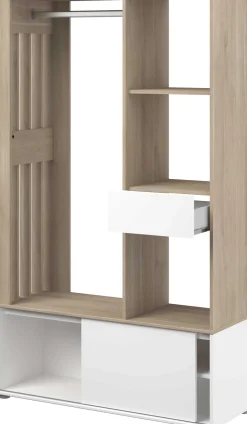 Kleiderschrank Ghislain 1 Tür und 1 Schublade - Japanische Eiche/Weiß