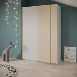 Kleiderschrank Heva - 140x64x203cm - 2 Türen - weiß/Eiche Dekor