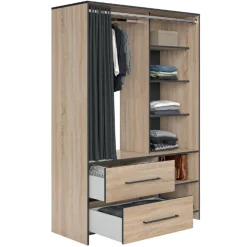 Kleiderschrank Jungo 122cm 2 Schubladen - Eiche/schwarz
