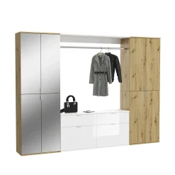 Kleiderschrank-Kombination Projekt X Emob - Artisan Oak/Weiß/Spiegel - 243x193x34 cm