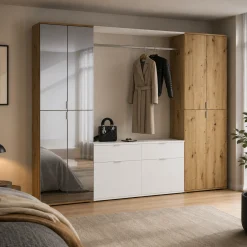 Kleiderschrank-Kombination Projekt X Emob - Artisan Oak/Weiß/Spiegel - 243x193x34 cm