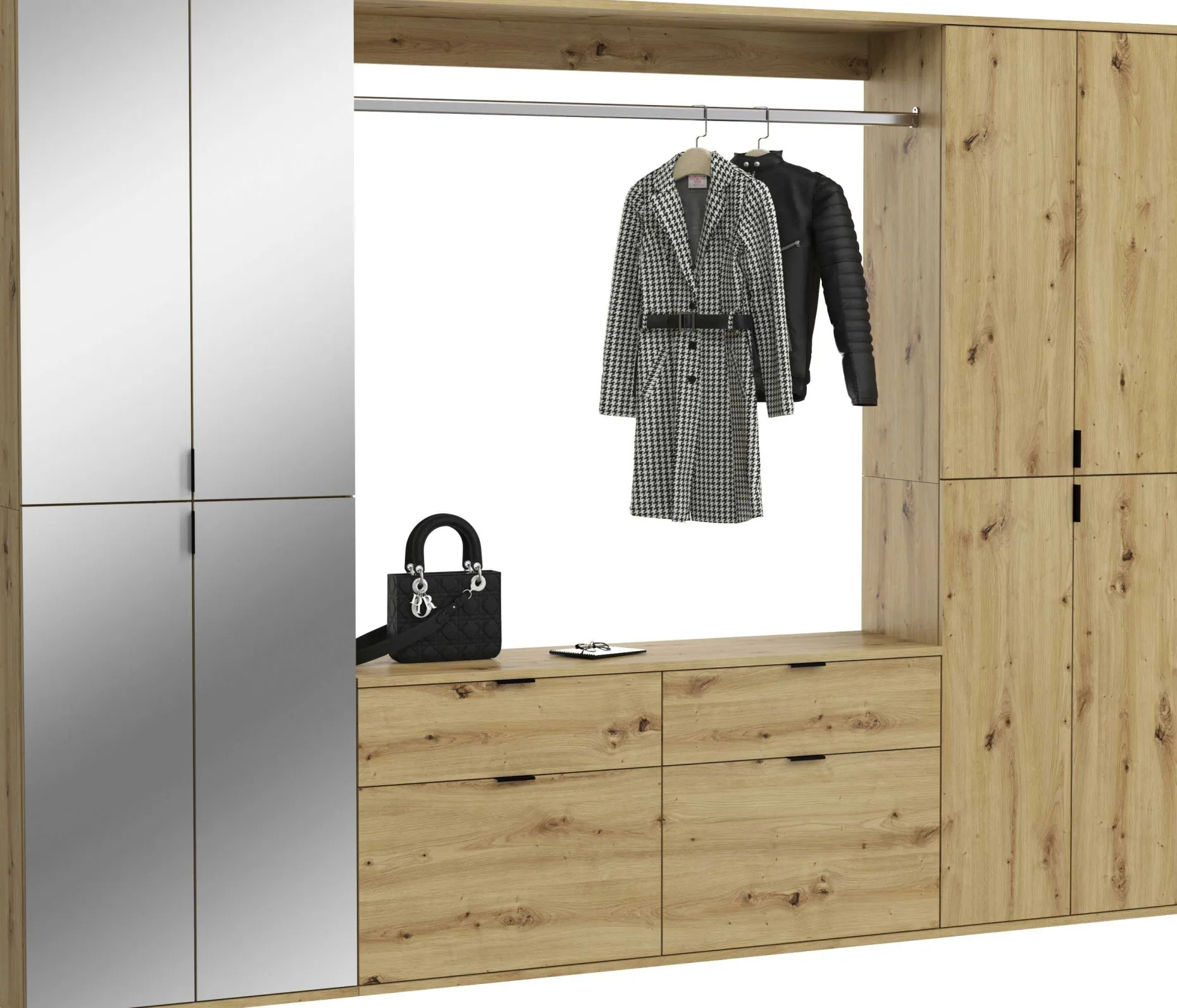Kleiderschrank Kombination Projekt X Emob - Artisan Eiche - 243x193x34 cm - Spiegel