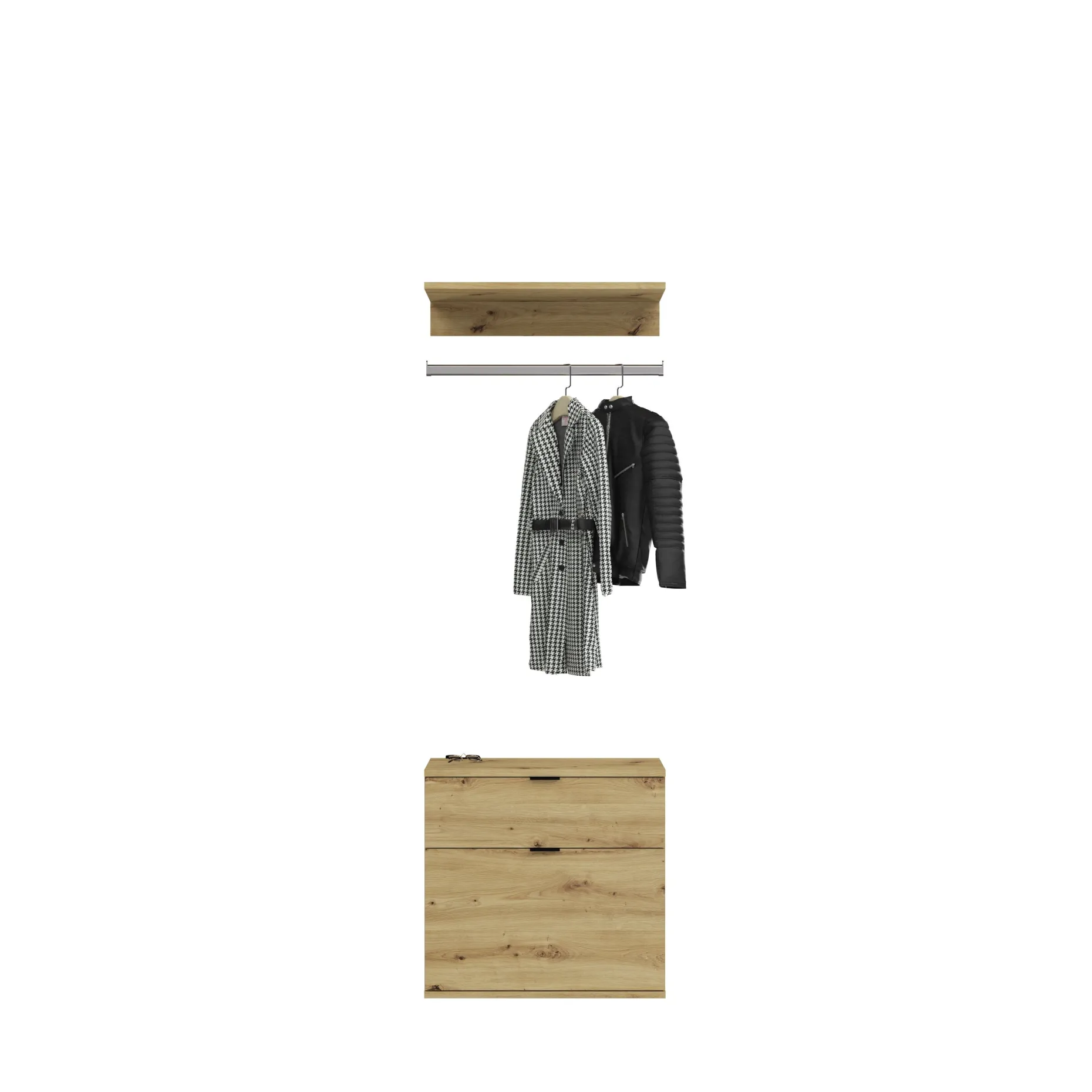 Kleiderschrank Kombination Projekt X Emob - Weiß Artisan Oak - 152x193x34 cm