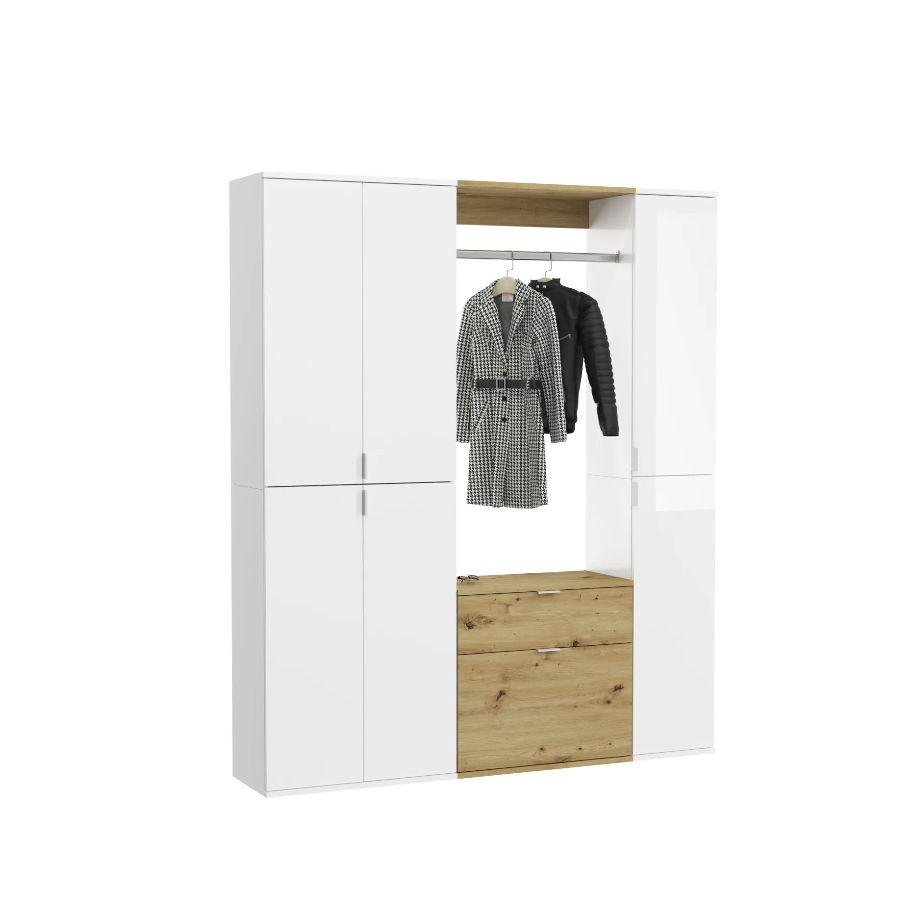 Kleiderschrank Kombination Projekt X Emob - Weiß Artisan Oak - 152x193x34 cm
