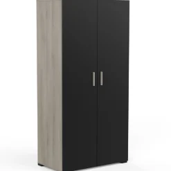 Kleiderschrank Liva 2 Drehtüren, 1 Kleiderstange und 4 Einlegeböden-Kronberg Eiche/mattschwarz