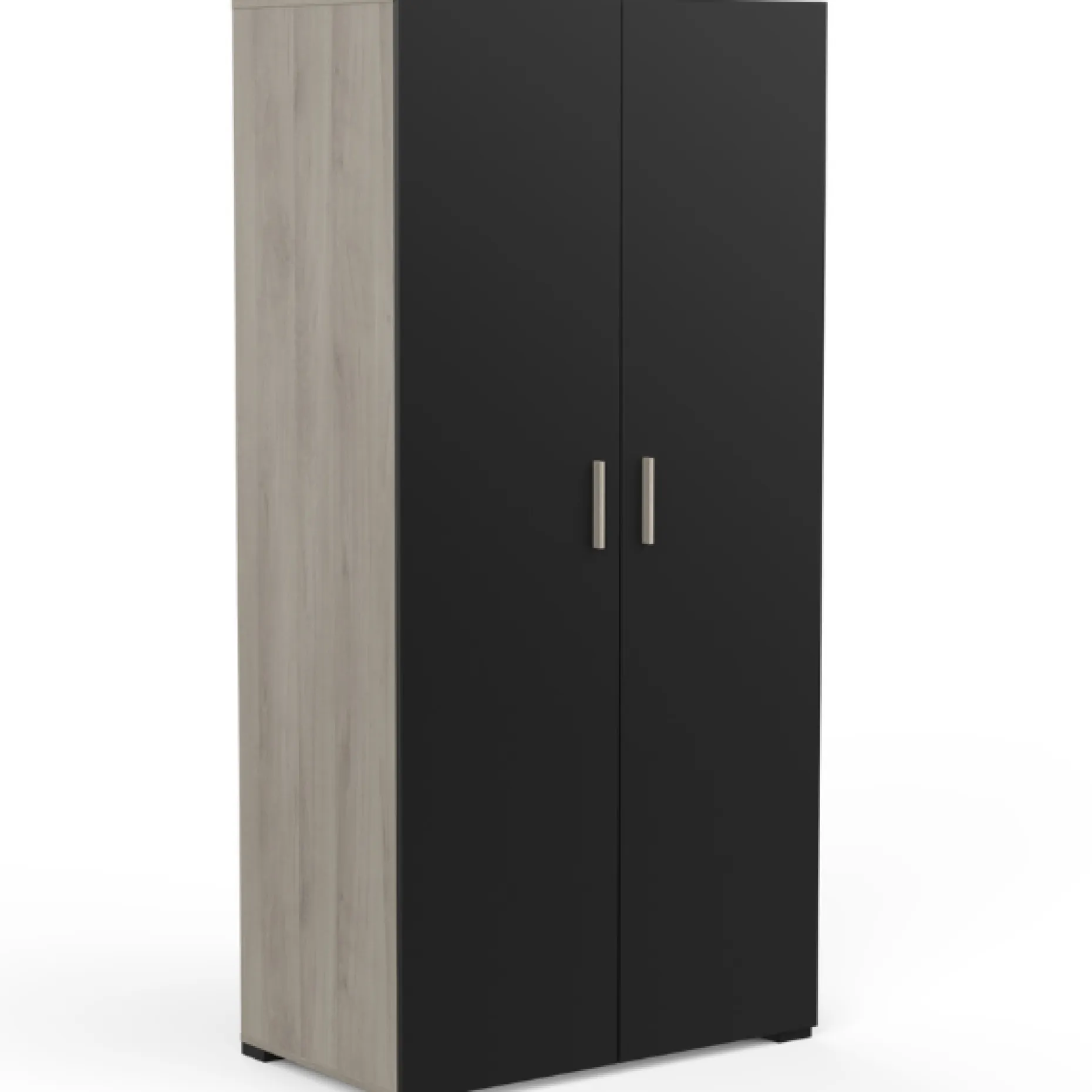 Kleiderschrank Liva 2 Drehtüren, 1 Kleiderstange und 4 Einlegeböden-Kronberg Eiche/mattschwarz