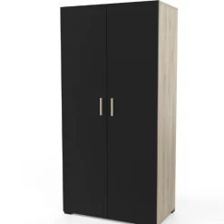 Kleiderschrank Liva 2 Drehtüren, 1 Kleiderstange und 4 Einlegeböden-Kronberg Eiche/mattschwarz