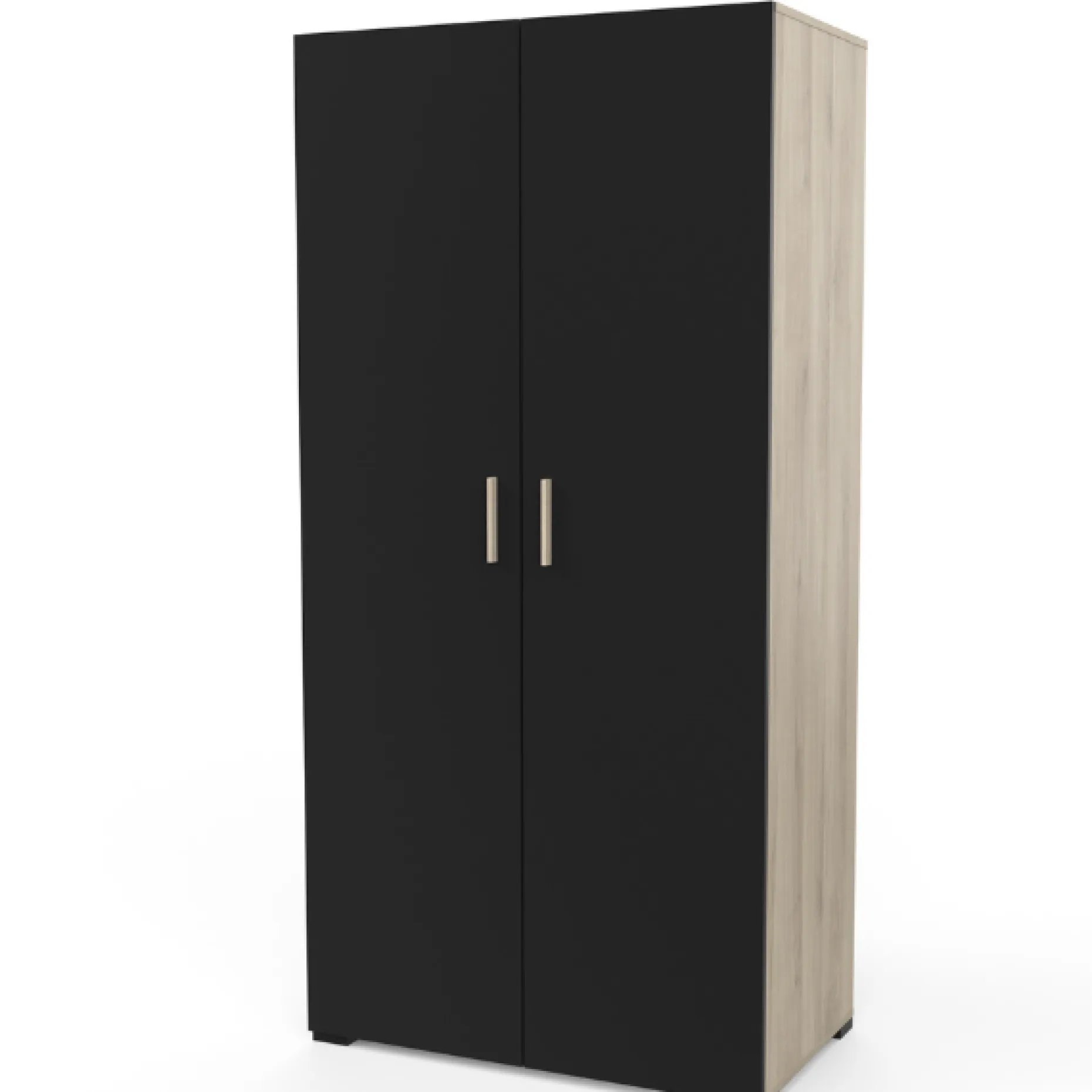 Kleiderschrank Liva 2 Drehtüren, 1 Kleiderstange und 4 Einlegeböden-Kronberg Eiche/mattschwarz