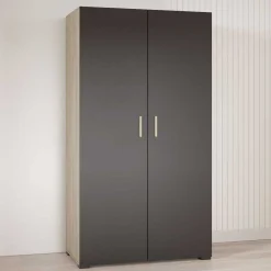 Kleiderschrank Liva 2 Drehtüren, 1 Kleiderstange und 4 Einlegeböden-Kronberg Eiche/mattschwarz