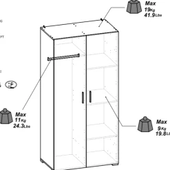 Kleiderschrank Liva 2 Drehtüren, 1 Kleiderstange und 4 Einlegeböden-Kronberg Eiche/mattschwarz