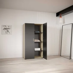 Kleiderschrank Liva 2 Drehtüren, 1 Kleiderstange und 4 Einlegeböden-Kronberg Eiche/mattschwarz