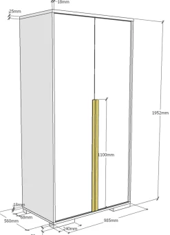 Kleiderschrank London 98cm mit 2 Türen - weiß