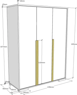 Kleiderschrank London 146cm mit 3 Türen - weiß