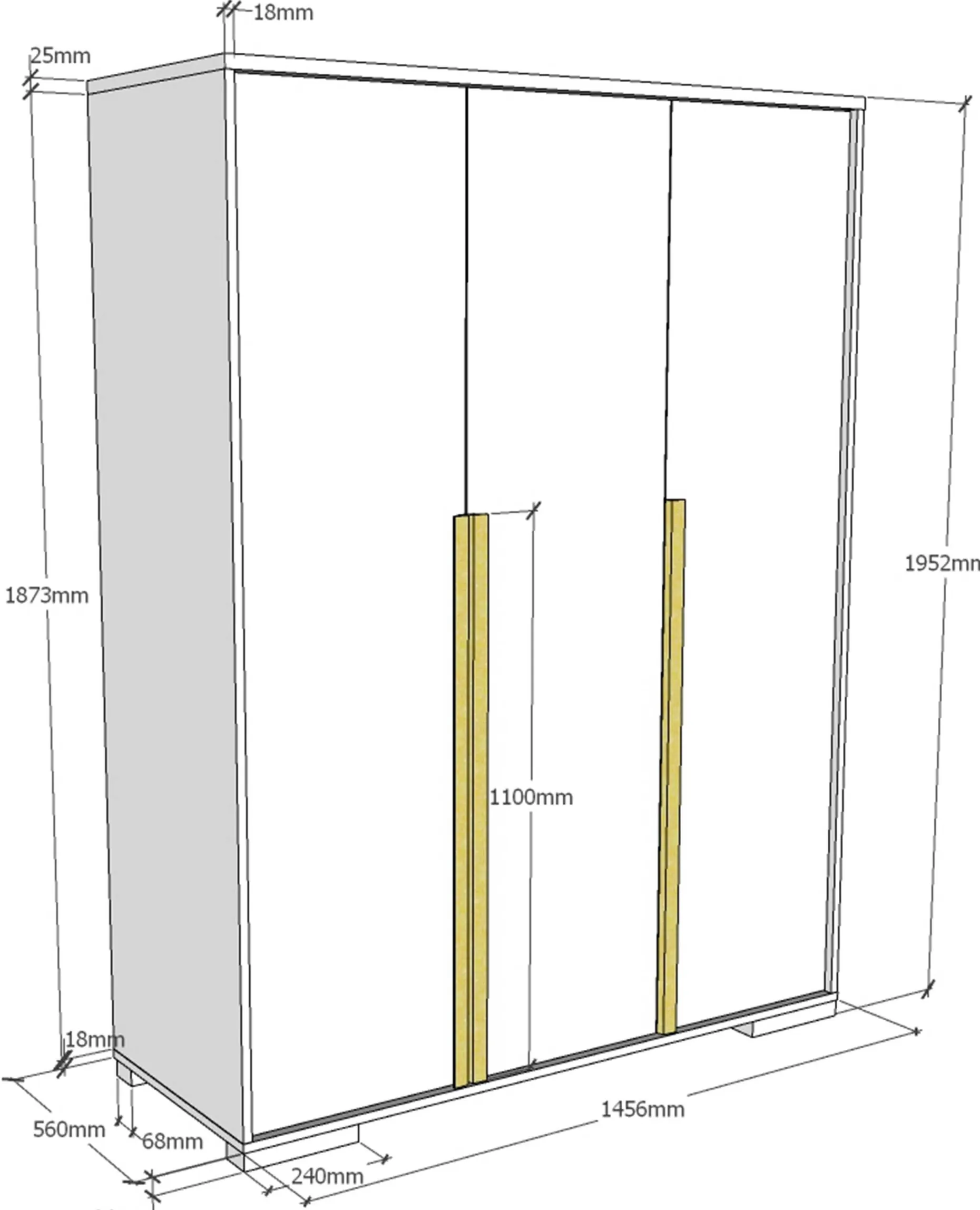 Kleiderschrank London 146cm mit 3 Türen - weiß