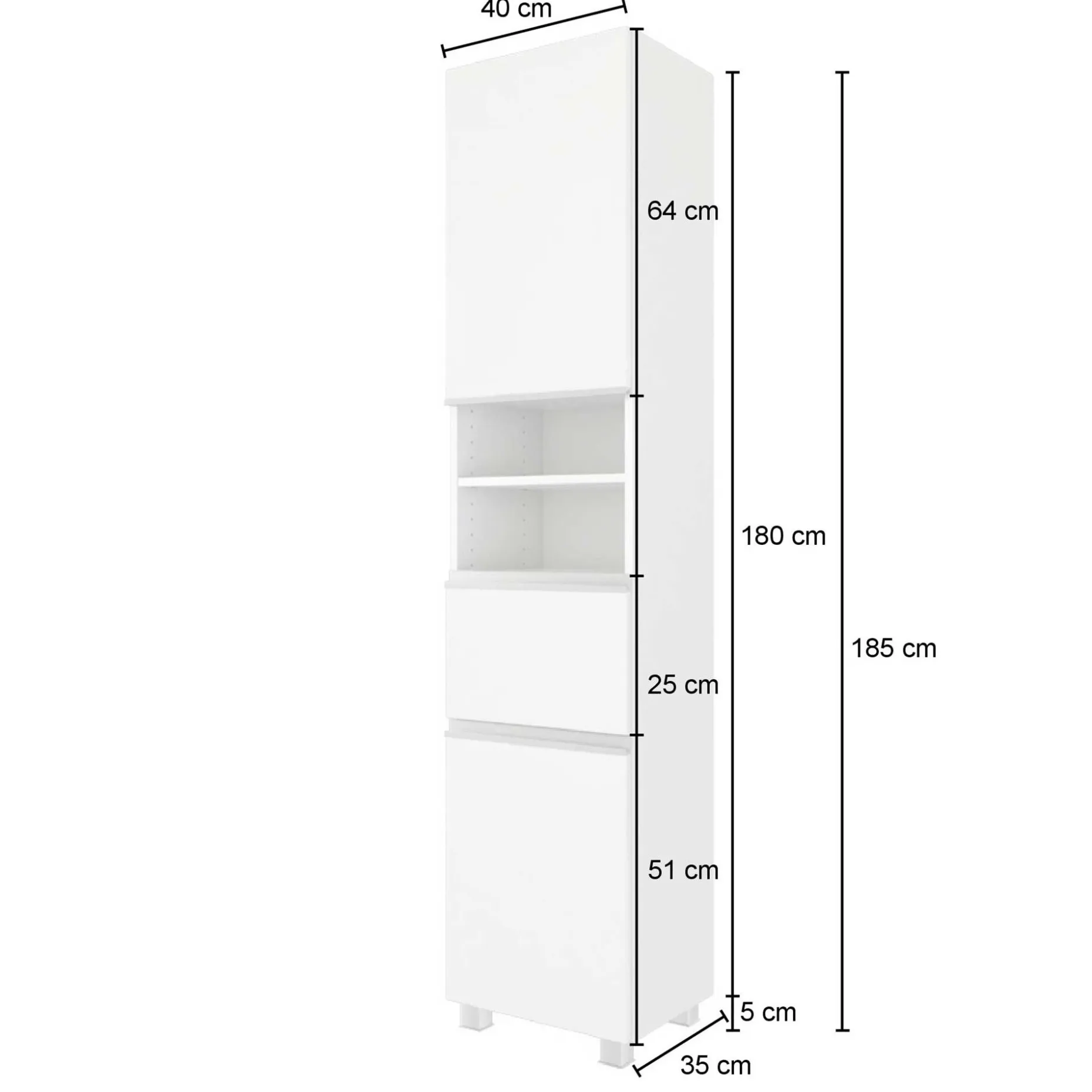Kleiderschrank Lotuk hoch mit 2 Türen und 1 Schublade - Eiche grau