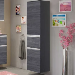 Kleiderschrank Lotuk niedrig mit 2 Türen und 1 Schublade - Eiche grau