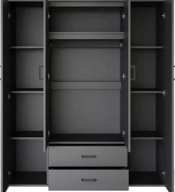 Kleiderschrank Marc mit Spiegel - 4 Türen und 2 Schubladen - dunkelgrau