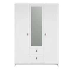 Kleiderschrank Minty 137cm, 3 Türen und 2 Schubladen - weiß